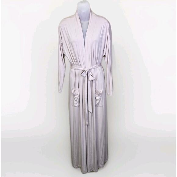 Barefoot Dreams Womens S/M Luxe Milk Jersey Robe Long Duster Dusty Rose Belted - Picture 2 of 11